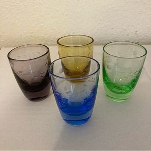 Vintage Wheat Etched Multicolored Tapered Shot Glasses Early Japan Set of 4 MCM